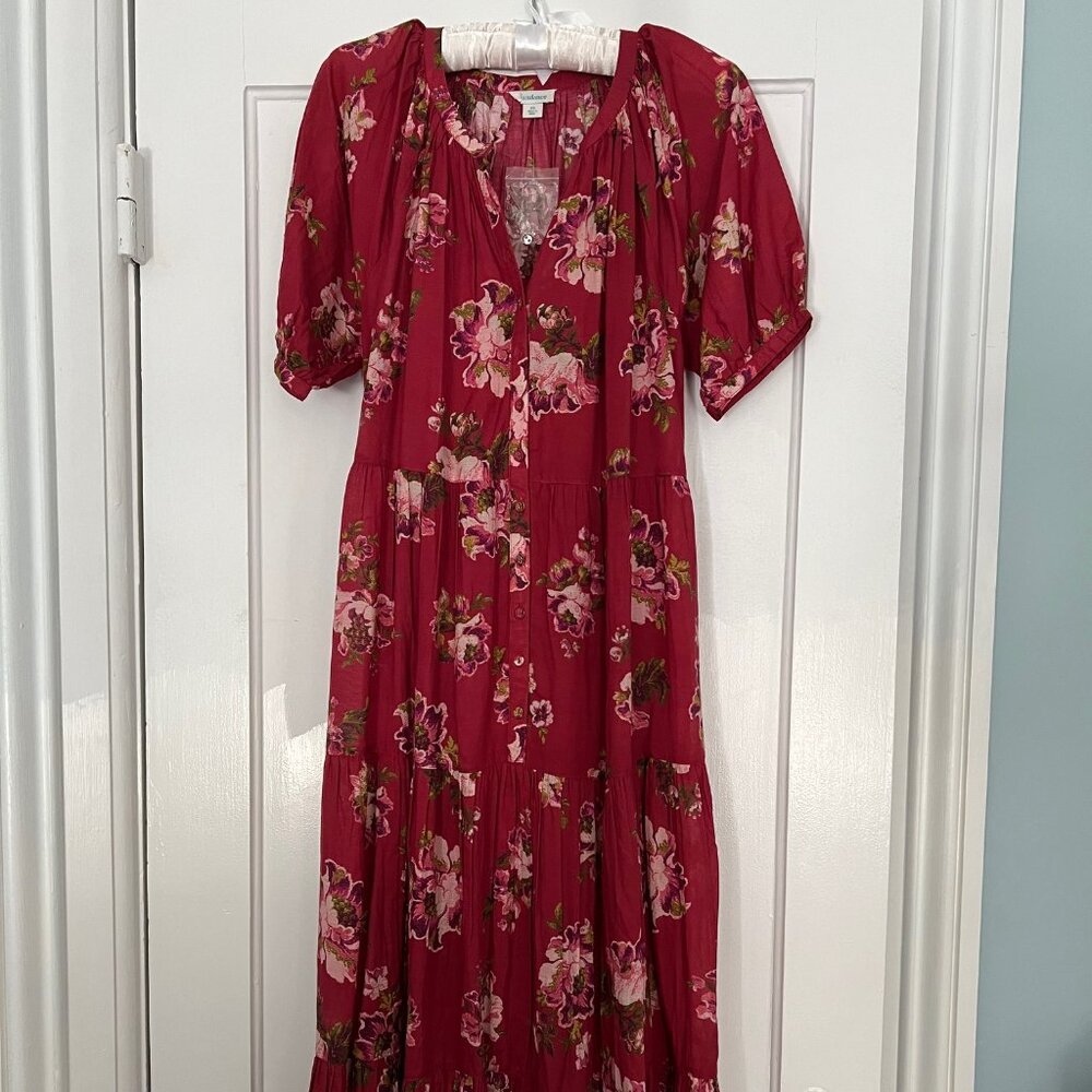 NWT Sundance Marnie Cherry Red Floral 3 Tier Maxi Dres Sz XS Runs big
